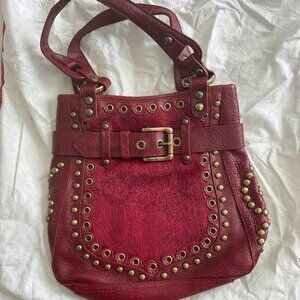 Isabella Fiore RED Rita handbag Red Leather w Pony Hair accents, studded